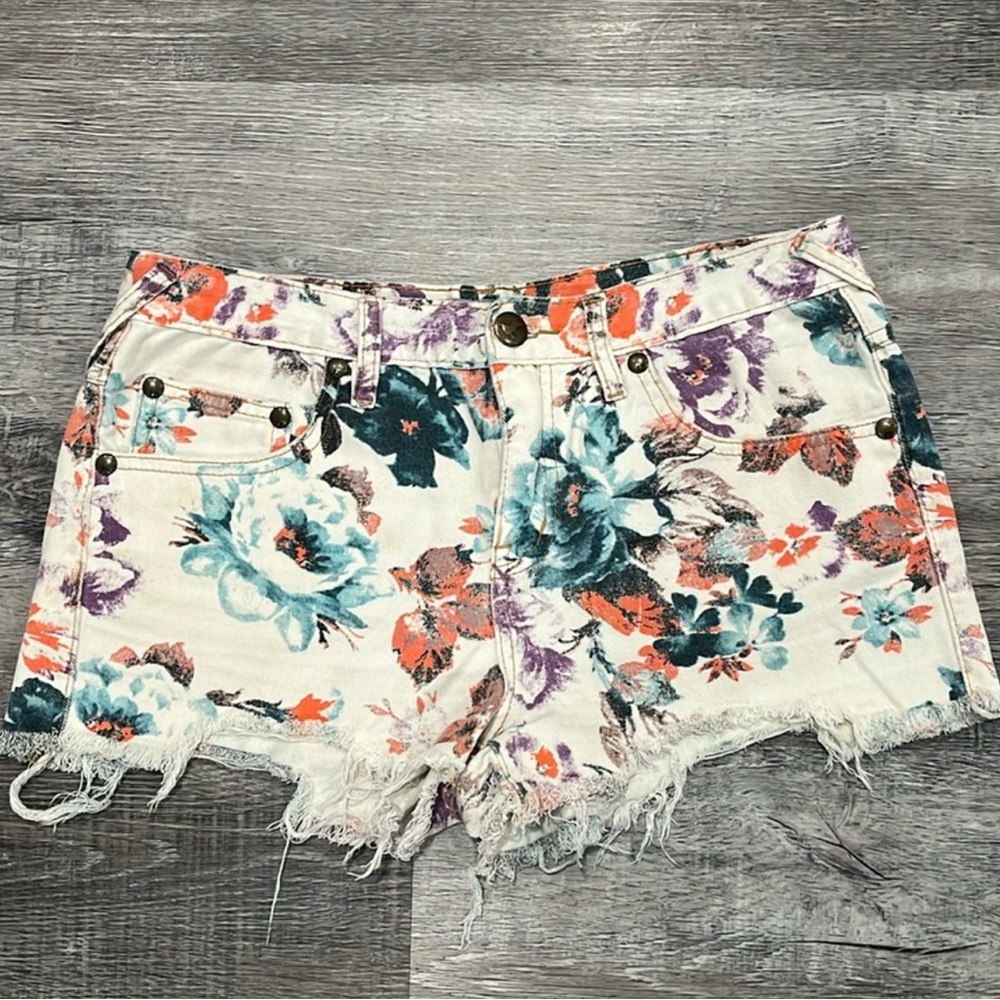 Free People Floral Jean Shorts